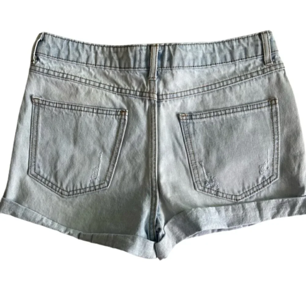 Light Blue Distressed Denim Shorts